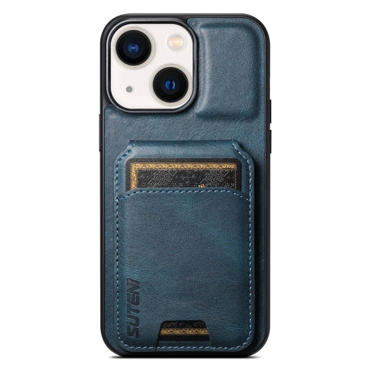 For iPhone 14 Suteni H02 Leather Wallet Stand Back Phone Case(Blue) - iPhone 14 Cases by Suteni | Online Shopping UK | buy2fix