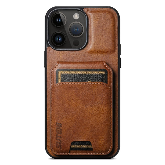 For iPhone 14 Pro Max Suteni H02 Leather Wallet Stand Back Phone Case(Brown)