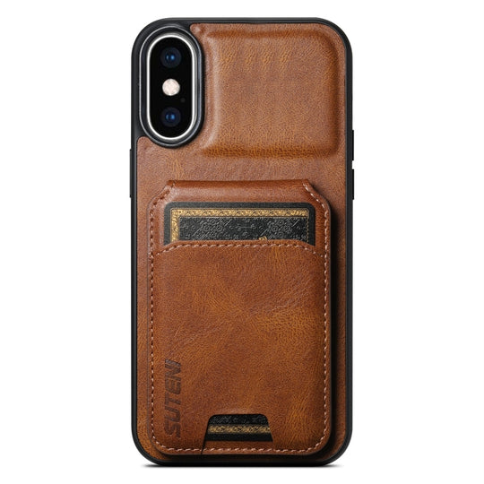 For iPhone X / XS Suteni H02 Leather Wallet Stand Back Phone Case(Brown)