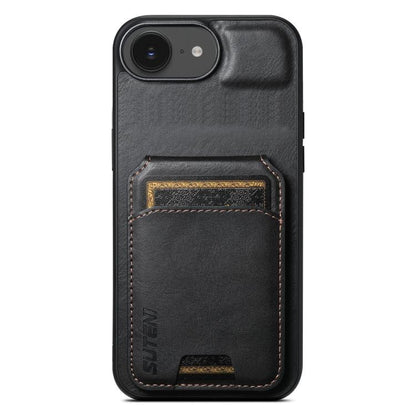 For iPhone 16e Suteni H02 Leather Wallet Stand Back Phone Case(Black) - iPhone 16e Cases by Suteni | Online Shopping UK | buy2fix