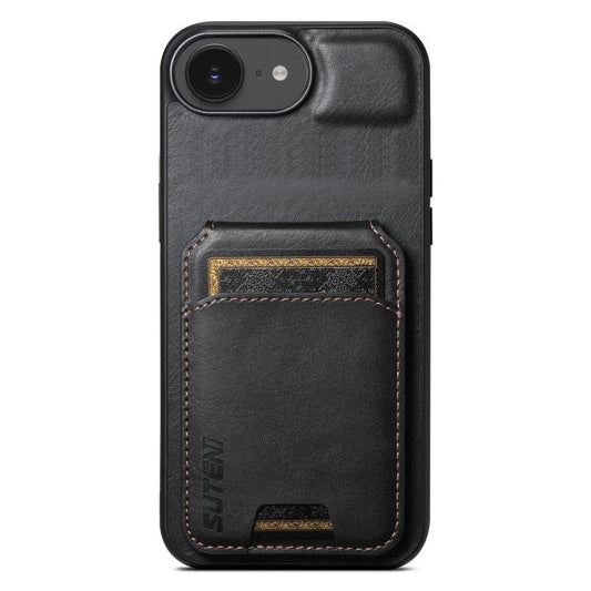 For iPhone 16e Suteni H02 Leather Wallet Stand Back Phone Case(Black) - iPhone 16e Cases by Suteni | Online Shopping UK | buy2fix