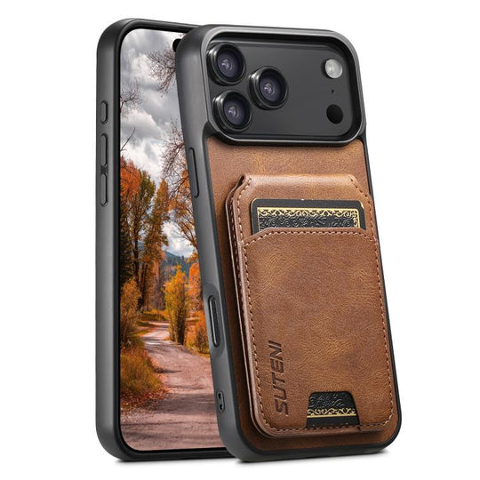 For iPhone 17 Pro Max Suteni H02 Leather Wallet Stand Back Phone Case(Brown)