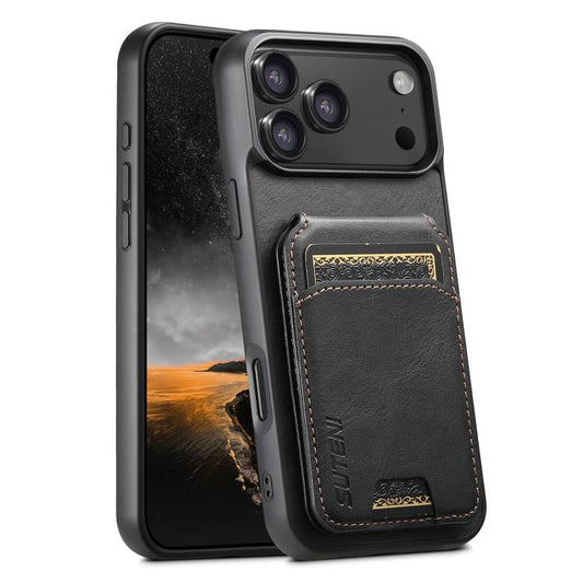 For iPhone 17 Pro Suteni H02 Leather Wallet Stand Back Phone Case(Black) - iPhone 17 Pro Cases by Suteni | Online Shopping UK | buy2fix