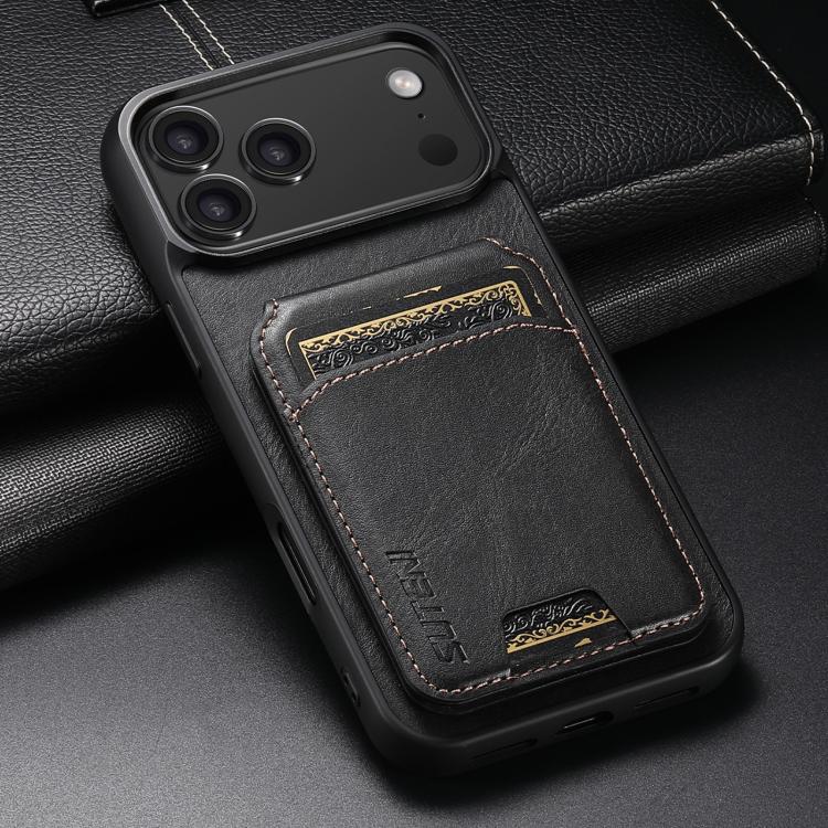 For iPhone 17 Pro Suteni H02 Leather Wallet Stand Back Phone Case(Black) - iPhone 17 Pro Cases by Suteni | Online Shopping UK | buy2fix