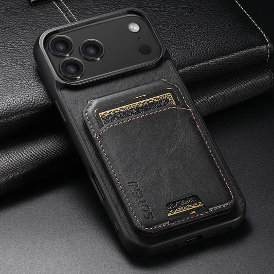 For iPhone 17 Pro Suteni H02 Leather Wallet Stand Back Phone Case(Black) - iPhone 17 Pro Cases by Suteni | Online Shopping UK | buy2fix