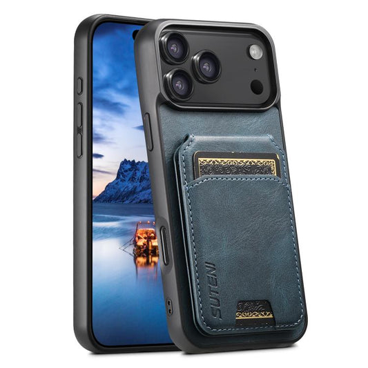 For iPhone 17 Pro Suteni H02 Leather Wallet Stand Back Phone Case(Blue) - iPhone 17 Pro Cases by Suteni | Online Shopping UK | buy2fix