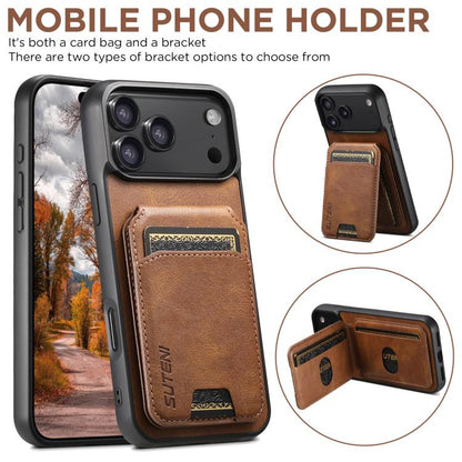 For iPhone 17 Suteni H02 Leather Wallet Stand Back Phone Case(Brown) - iPhone 17 Cases by Suteni | Online Shopping UK | buy2fix
