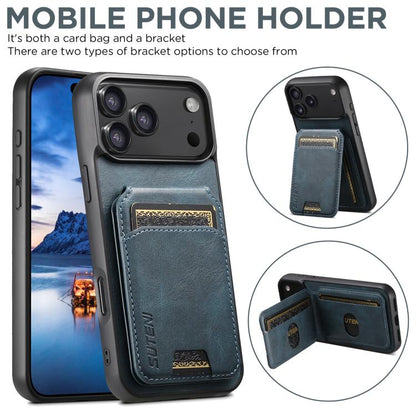 For iPhone 17 Suteni H02 Leather Wallet Stand Back Phone Case(Blue) - iPhone 17 Cases by Suteni | Online Shopping UK | buy2fix