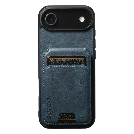 For iPhone Air Suteni H02 Leather Wallet Stand Back Phone Case(Blue)