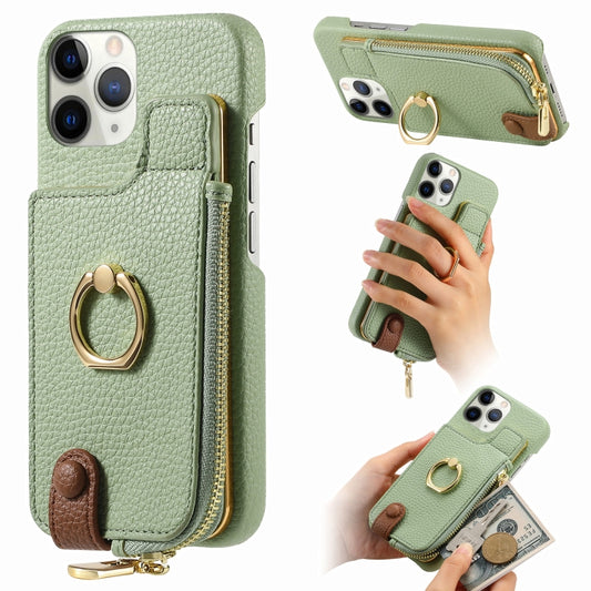 For iPhone 11 Pro Max Litchi Leather Oil Edge Ring Zipper Wallet Back Phone Case(Tea Green) - iPhone 11 Pro Max Cases by buy2fix | Online Shopping UK | buy2fix