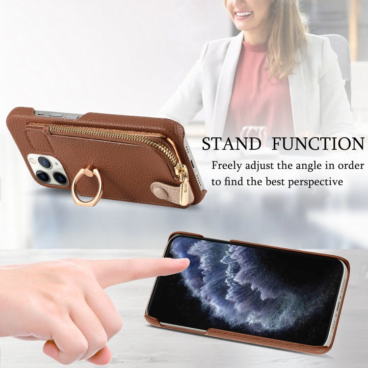 For iPhone 11 Pro Max Litchi Leather Oil Edge Ring Zipper Wallet Back Phone Case(Brown) - iPhone 11 Pro Max Cases by buy2fix | Online Shopping UK | buy2fix