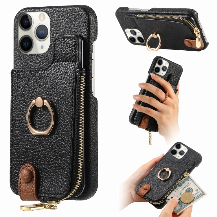 For iPhone 11 Pro Max Litchi Leather Oil Edge Ring Zipper Wallet Back Phone Case(Black) - iPhone 11 Pro Max Cases by buy2fix | Online Shopping UK | buy2fix