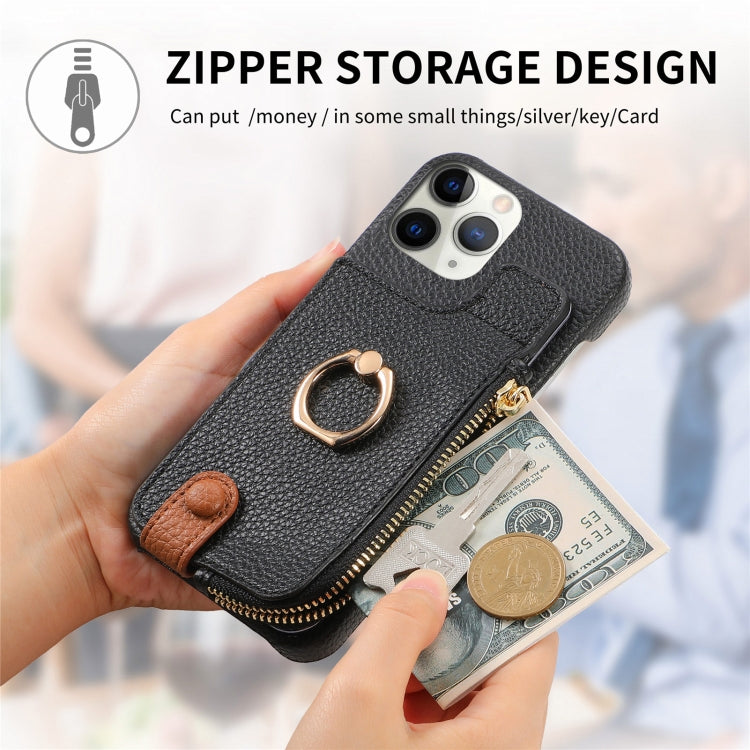 For iPhone 11 Pro Max Litchi Leather Oil Edge Ring Zipper Wallet Back Phone Case(Black) - iPhone 11 Pro Max Cases by buy2fix | Online Shopping UK | buy2fix