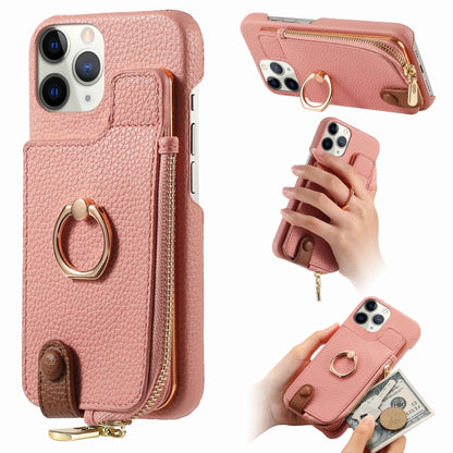 For iPhone 11 Pro Max Litchi Leather Oil Edge Ring Zipper Wallet Back Phone Case(Pink) - iPhone 11 Pro Max Cases by buy2fix | Online Shopping UK | buy2fix