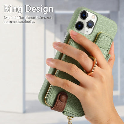 For iPhone 11 Pro Litchi Leather Oil Edge Ring Zipper Wallet Back Phone Case(Tea Green) - iPhone 11 Pro Cases by buy2fix | Online Shopping UK | buy2fix