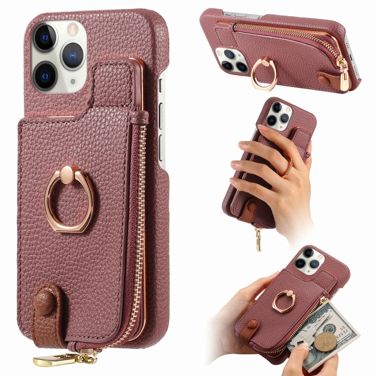 For iPhone 11 Pro Litchi Leather Oil Edge Ring Zipper Wallet Back Phone Case(Jujube Apricot) - iPhone 11 Pro Cases by buy2fix | Online Shopping UK | buy2fix