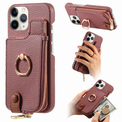 For iPhone 11 Pro Litchi Leather Oil Edge Ring Zipper Wallet Back Phone Case(Jujube Apricot) - iPhone 11 Pro Cases by buy2fix | Online Shopping UK | buy2fix