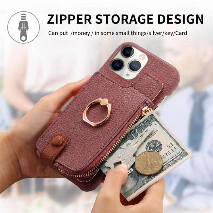 For iPhone 11 Pro Litchi Leather Oil Edge Ring Zipper Wallet Back Phone Case(Jujube Apricot) - iPhone 11 Pro Cases by buy2fix | Online Shopping UK | buy2fix