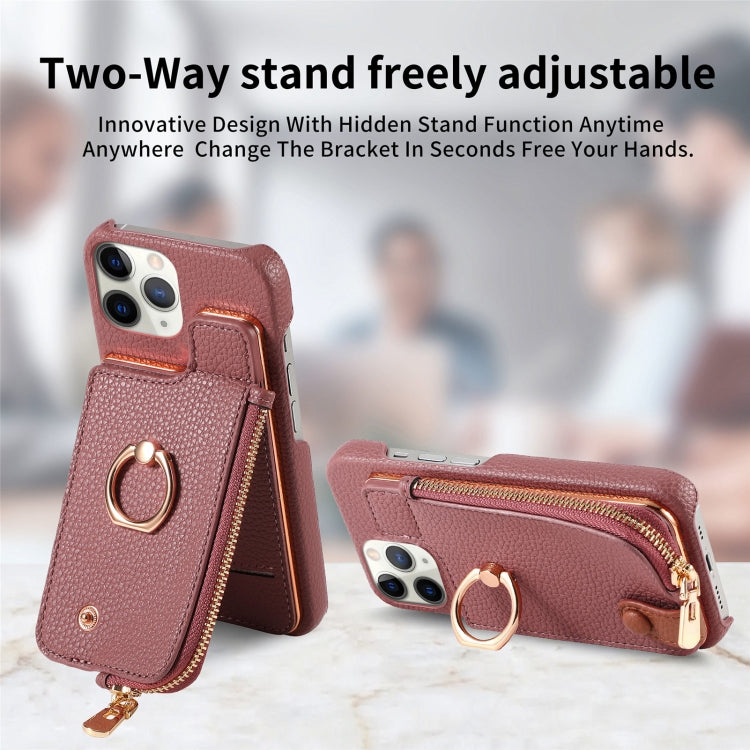 For iPhone 11 Pro Litchi Leather Oil Edge Ring Zipper Wallet Back Phone Case(Jujube Apricot) - iPhone 11 Pro Cases by buy2fix | Online Shopping UK | buy2fix