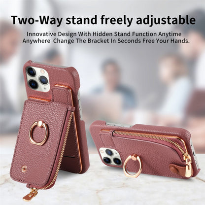 For iPhone 11 Pro Litchi Leather Oil Edge Ring Zipper Wallet Back Phone Case(Jujube Apricot) - iPhone 11 Pro Cases by buy2fix | Online Shopping UK | buy2fix