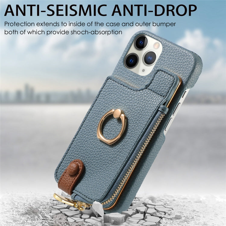 For iPhone 11 Pro Litchi Leather Oil Edge Ring Zipper Wallet Back Phone Case(Light Blue) - iPhone 11 Pro Cases by buy2fix | Online Shopping UK | buy2fix