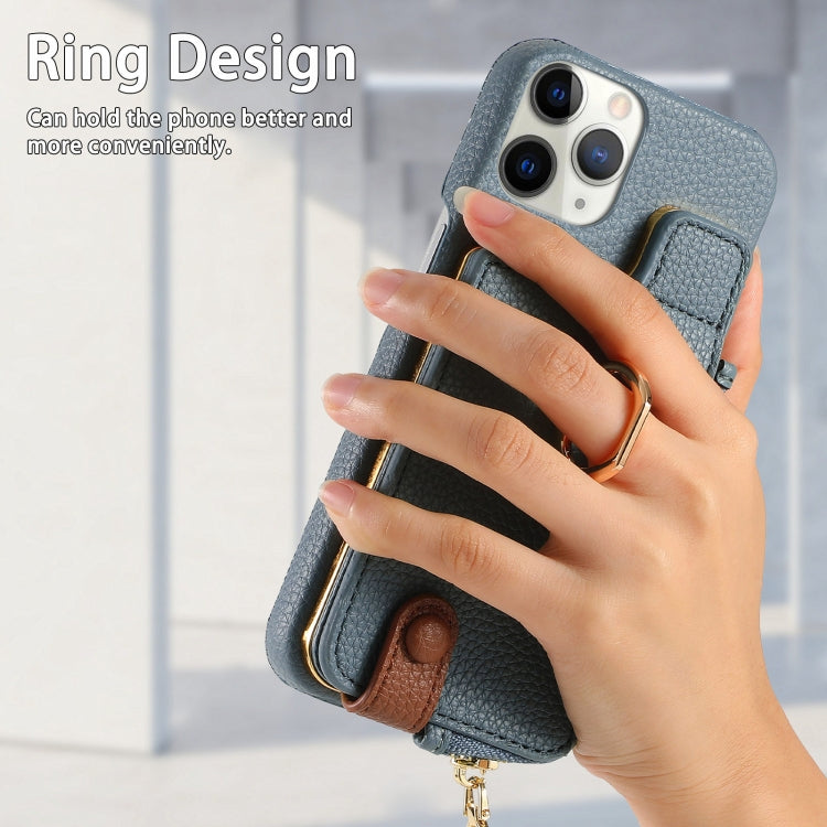 For iPhone 11 Pro Litchi Leather Oil Edge Ring Zipper Wallet Back Phone Case(Light Blue) - iPhone 11 Pro Cases by buy2fix | Online Shopping UK | buy2fix