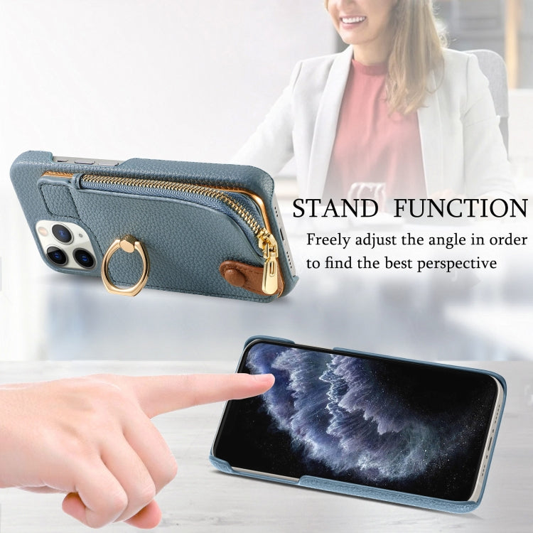 For iPhone 11 Pro Litchi Leather Oil Edge Ring Zipper Wallet Back Phone Case(Light Blue) - iPhone 11 Pro Cases by buy2fix | Online Shopping UK | buy2fix