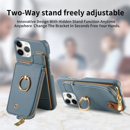 For iPhone 11 Pro Litchi Leather Oil Edge Ring Zipper Wallet Back Phone Case(Light Blue) - iPhone 11 Pro Cases by buy2fix | Online Shopping UK | buy2fix