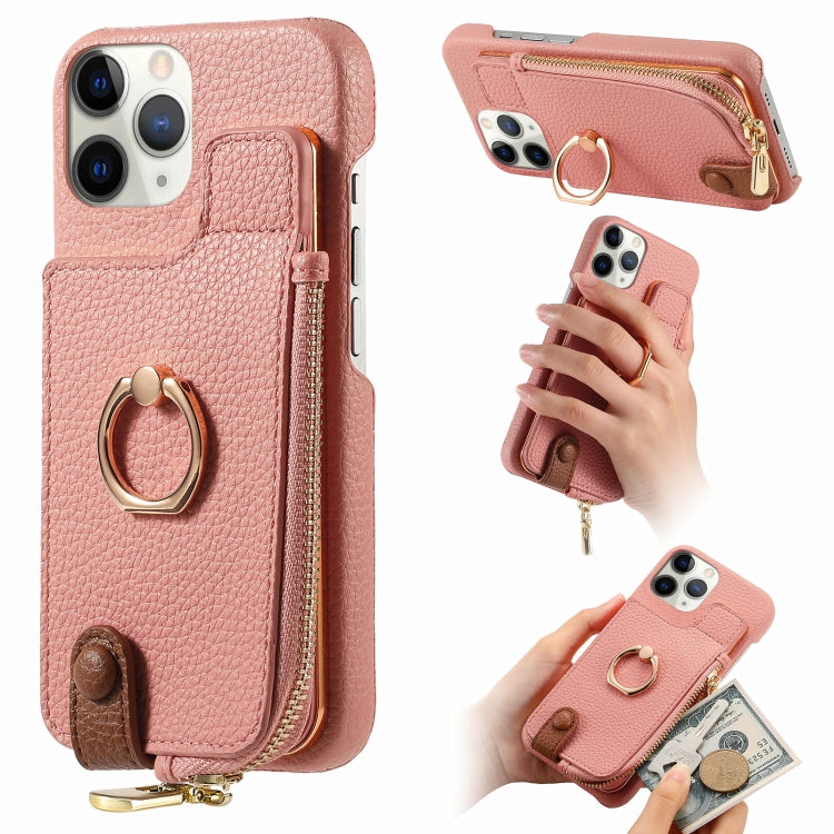 For iPhone 11 Pro Litchi Leather Oil Edge Ring Zipper Wallet Back Phone Case(Pink) - iPhone 11 Pro Cases by buy2fix | Online Shopping UK | buy2fix
