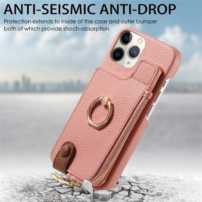 For iPhone 11 Pro Litchi Leather Oil Edge Ring Zipper Wallet Back Phone Case(Pink) - iPhone 11 Pro Cases by buy2fix | Online Shopping UK | buy2fix