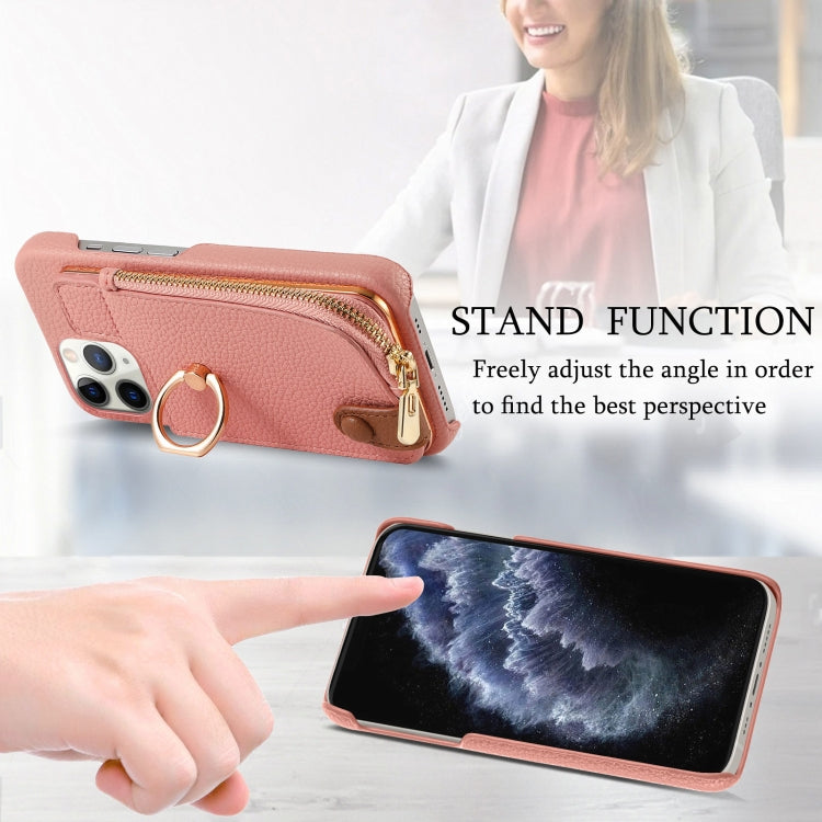 For iPhone 11 Pro Litchi Leather Oil Edge Ring Zipper Wallet Back Phone Case(Pink) - iPhone 11 Pro Cases by buy2fix | Online Shopping UK | buy2fix