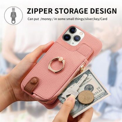 For iPhone 11 Pro Litchi Leather Oil Edge Ring Zipper Wallet Back Phone Case(Pink) - iPhone 11 Pro Cases by buy2fix | Online Shopping UK | buy2fix