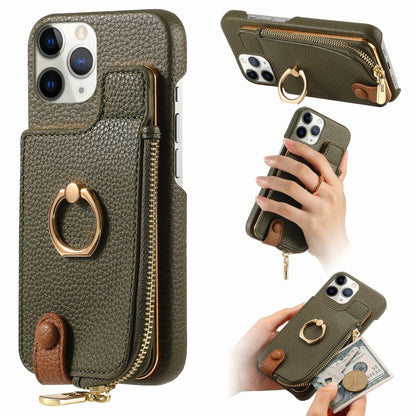 For iPhone 11 Pro Litchi Leather Oil Edge Ring Zipper Wallet Back Phone Case(Green) - iPhone 11 Pro Cases by buy2fix | Online Shopping UK | buy2fix