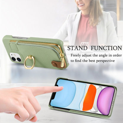 For iPhone 11 Litchi Leather Oil Edge Ring Zipper Wallet Back Phone Case(Tea Green) - iPhone 11 Cases by buy2fix | Online Shopping UK | buy2fix