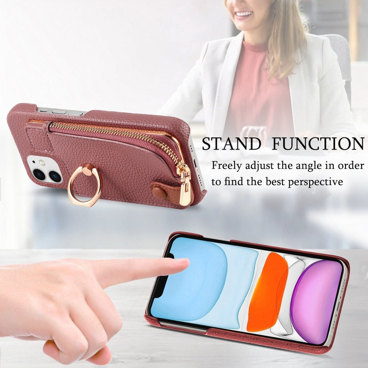 For iPhone 11 Litchi Leather Oil Edge Ring Zipper Wallet Back Phone Case(Jujube Apricot) - iPhone 11 Cases by buy2fix | Online Shopping UK | buy2fix