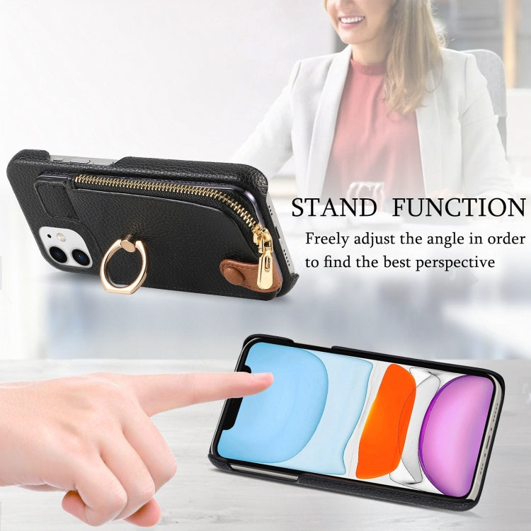 For iPhone 11 Litchi Leather Oil Edge Ring Zipper Wallet Back Phone Case(Black) - iPhone 11 Cases by buy2fix | Online Shopping UK | buy2fix