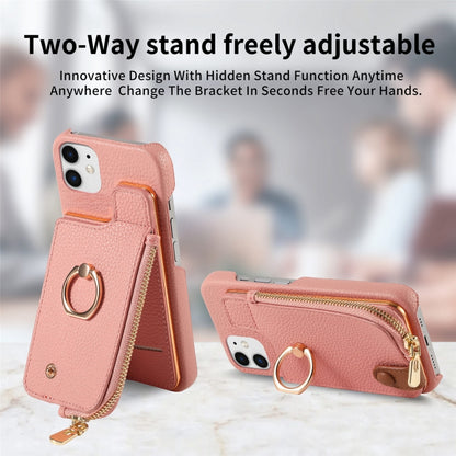 For iPhone 11 Litchi Leather Oil Edge Ring Zipper Wallet Back Phone Case(Pink) - iPhone 11 Cases by buy2fix | Online Shopping UK | buy2fix