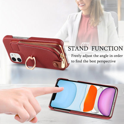 For iPhone 11 Litchi Leather Oil Edge Ring Zipper Wallet Back Phone Case(Red) - iPhone 11 Cases by buy2fix | Online Shopping UK | buy2fix