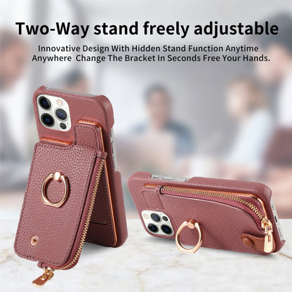 For iPhone 12 Pro Max Litchi Leather Oil Edge Ring Zipper Wallet Back Phone Case(Jujube Apricot) - iPhone 12 Pro Max Cases by buy2fix | Online Shopping UK | buy2fix
