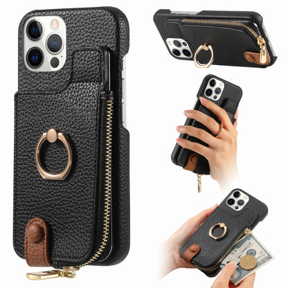 For iPhone 12 Pro Max Litchi Leather Oil Edge Ring Zipper Wallet Back Phone Case(Black) - iPhone 12 Pro Max Cases by buy2fix | Online Shopping UK | buy2fix