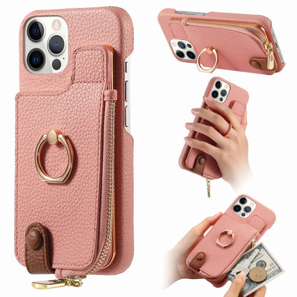 For iPhone 12 Pro Max Litchi Leather Oil Edge Ring Zipper Wallet Back Phone Case(Pink) - iPhone 12 Pro Max Cases by buy2fix | Online Shopping UK | buy2fix