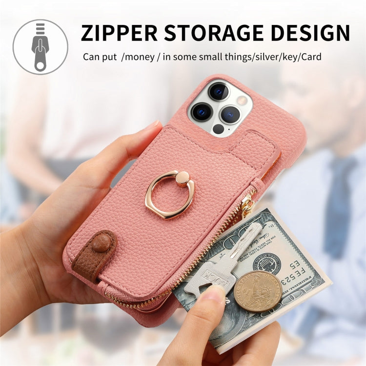 For iPhone 12 Pro Max Litchi Leather Oil Edge Ring Zipper Wallet Back Phone Case(Pink) - iPhone 12 Pro Max Cases by buy2fix | Online Shopping UK | buy2fix