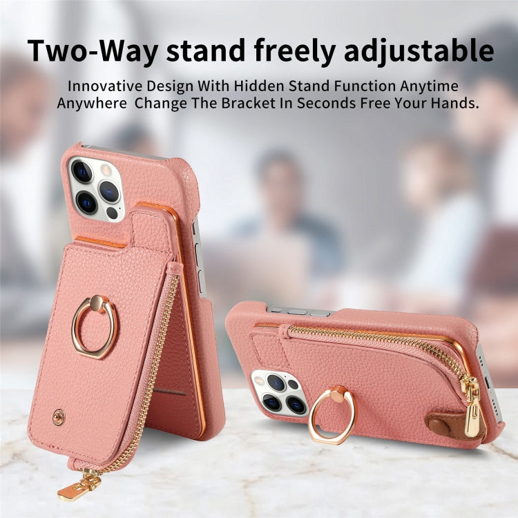 For iPhone 12 Pro Max Litchi Leather Oil Edge Ring Zipper Wallet Back Phone Case(Pink) - iPhone 12 Pro Max Cases by buy2fix | Online Shopping UK | buy2fix