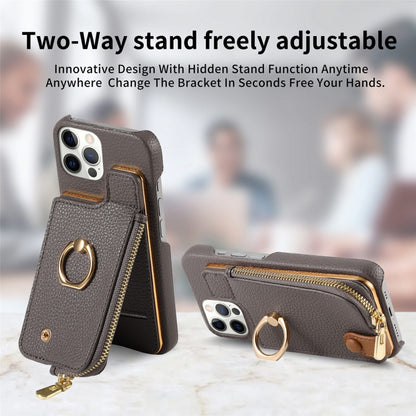 For iPhone 12 Pro Litchi Leather Oil Edge Ring Zipper Wallet Back Phone Case(Grey) - iPhone 12 / 12 Pro Cases by buy2fix | Online Shopping UK | buy2fix