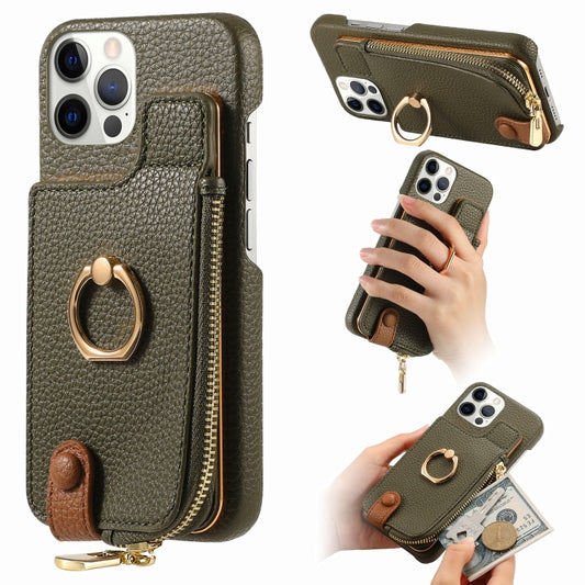 For iPhone 12 Pro Litchi Leather Oil Edge Ring Zipper Wallet Back Phone Case(Green) - iPhone 12 / 12 Pro Cases by buy2fix | Online Shopping UK | buy2fix