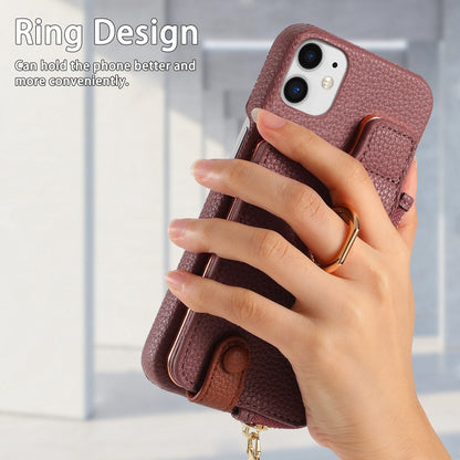 For iPhone 12 Litchi Leather Oil Edge Ring Zipper Wallet Back Phone Case(Jujube Apricot) - iPhone 12 / 12 Pro Cases by buy2fix | Online Shopping UK | buy2fix