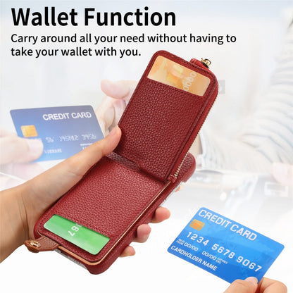 For iPhone 12 Litchi Leather Oil Edge Ring Zipper Wallet Back Phone Case(Red) - iPhone 12 / 12 Pro Cases by buy2fix | Online Shopping UK | buy2fix