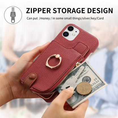 For iPhone 12 Litchi Leather Oil Edge Ring Zipper Wallet Back Phone Case(Red) - iPhone 12 / 12 Pro Cases by buy2fix | Online Shopping UK | buy2fix