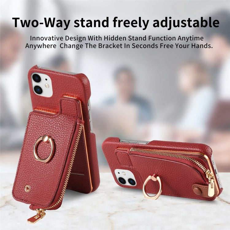 For iPhone 12 Litchi Leather Oil Edge Ring Zipper Wallet Back Phone Case(Red) - iPhone 12 / 12 Pro Cases by buy2fix | Online Shopping UK | buy2fix