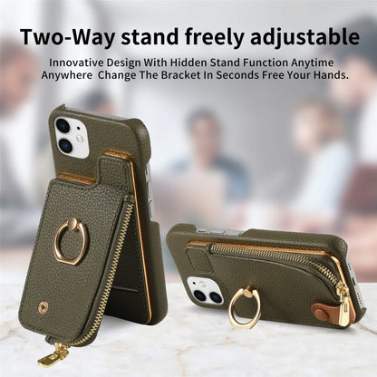 For iPhone 12 Litchi Leather Oil Edge Ring Zipper Wallet Back Phone Case(Green) - iPhone 12 / 12 Pro Cases by buy2fix | Online Shopping UK | buy2fix